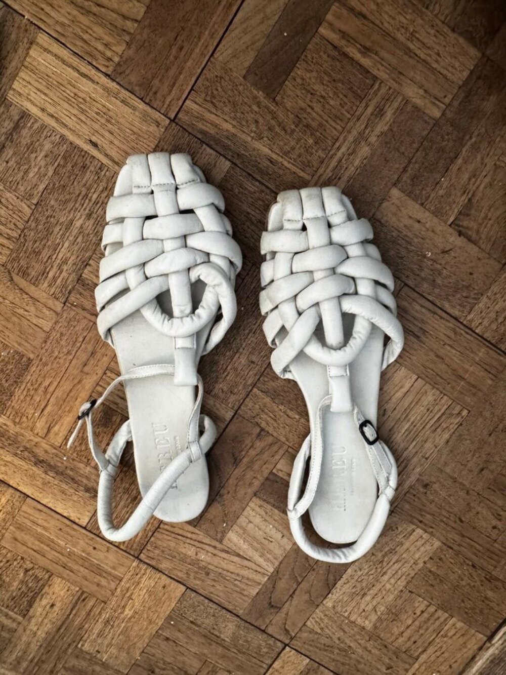Hereu White Braided Leather T-Strap Sandals EU 39